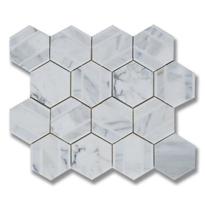Stone Mosaics Akdo  Perspective Pivot Calacatta (H) w/ Thassos (P) White, Gray, Taupe MB1203-PIVTH0