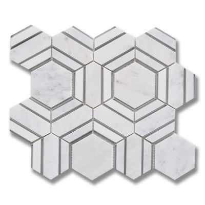 Stone Mosaics Akdo  Perspective Pivot Carrara Bella (H) w/Dove Gray (C) Gray, White MB1604-PIVTH0