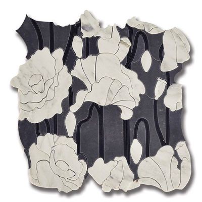 Stone Mosaics Akdo  Sublime Bouquet Bardiglio (P) w/ Carrara Bella & Mongolian Black (H) Gray, White, Black MB1231-BOUQP0