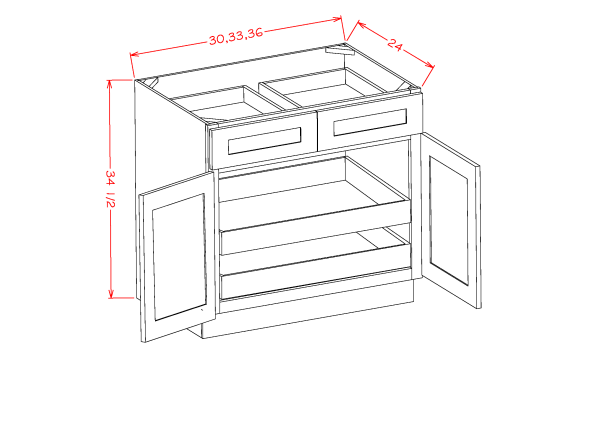 Kitchen Base Cabinet with Drawers and 2 Soft Closing Doors