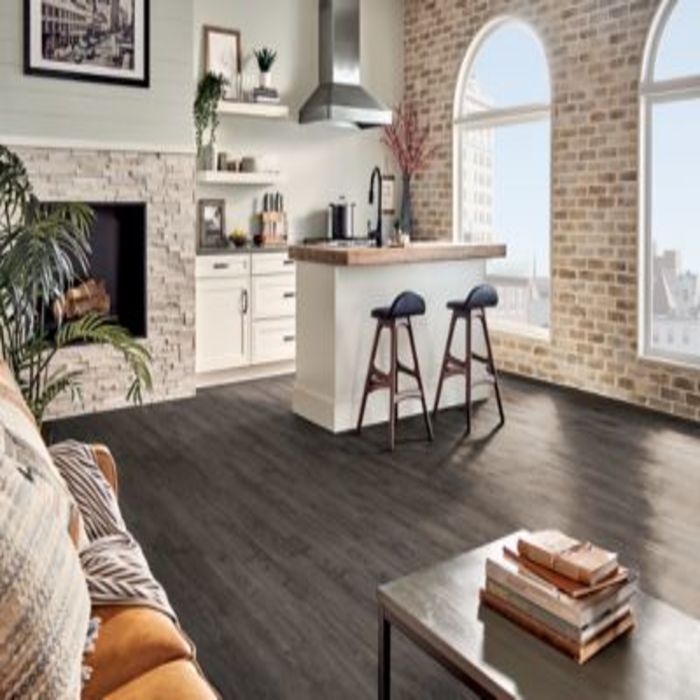 VInyl Flooring Armstrong Armstrong Rigid Core Essentials Cascade Walnut Carbon Gray 80309