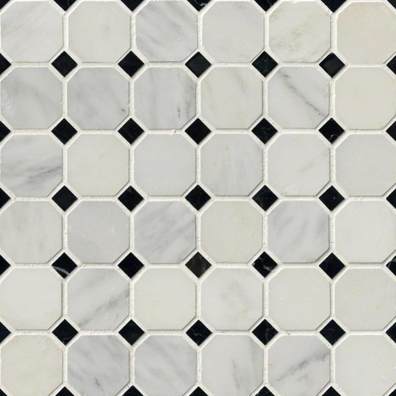 MSI Greecian White 2" Octagon With Black 5/8x5/8 Polished In 12x12 Mesh