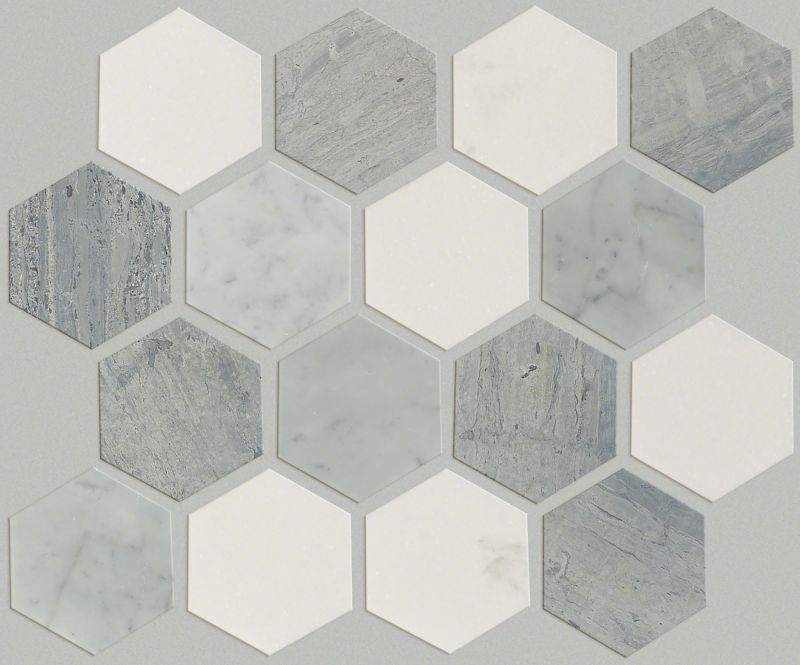 Shaw Floors Ceramic Solutions Chateau Hexagon Mosaic Bianco C Blue G